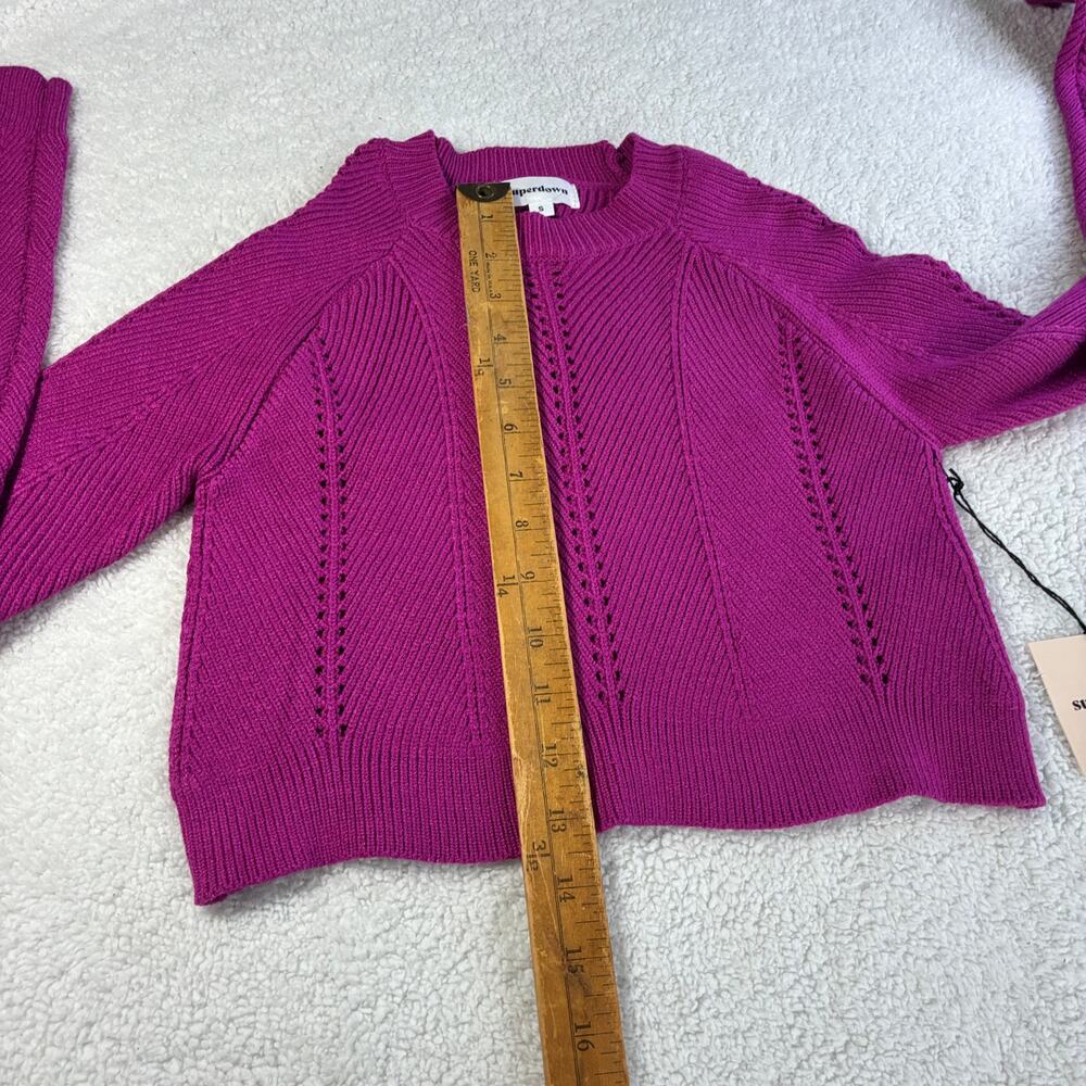 Revolve Superdown Cropped Sweater Small Fuchsia Hot Pink Ribbed Raglan Sleeves - Picture 5 of 7